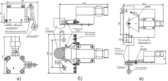 Примеры монтажных комплектов конечных выключателей КВ-01, КВ-02